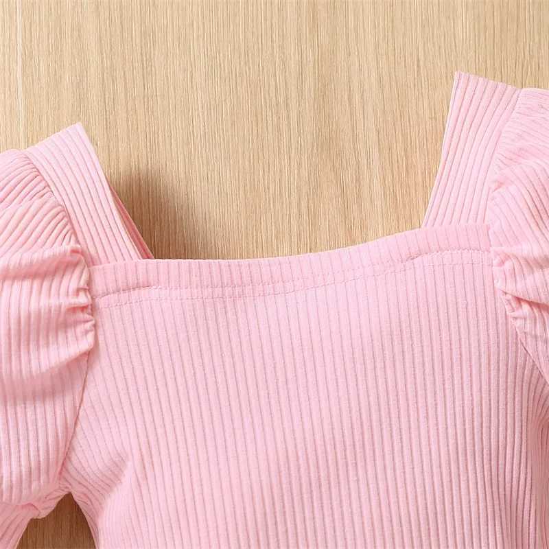 Clothing Sets 2023-02-21 Lioraitiin 0-6Years Toddler Girls 2Pcs Summer Outfit Sets Pink Short Sleeve Knit Ribbed Tops Brown Button Shorts R240708