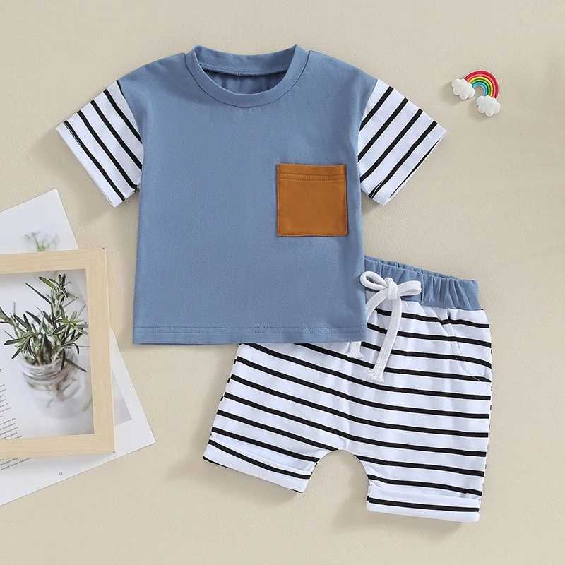 Clothing Sets 2023-11-04 Lioraitiin 0-3Y Newborn Baby Boy Shorts Set Summer Clothes Short Sleeve Crew Neck T-shirt with Striped Shorts Outfit