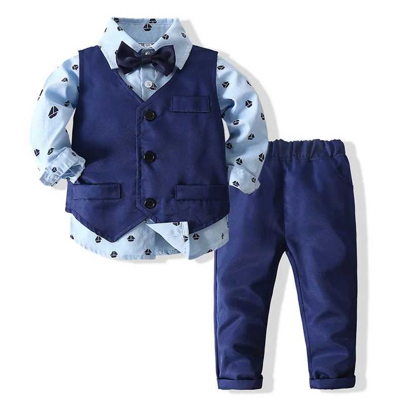 Clothing Sets Pudcoco Kids Baby Boys 3Pcs Gentleman Outfits Long Sleeve Sailboat Print Shirt + Pants + Vest Set Infant Clothes 9M-5T R240708