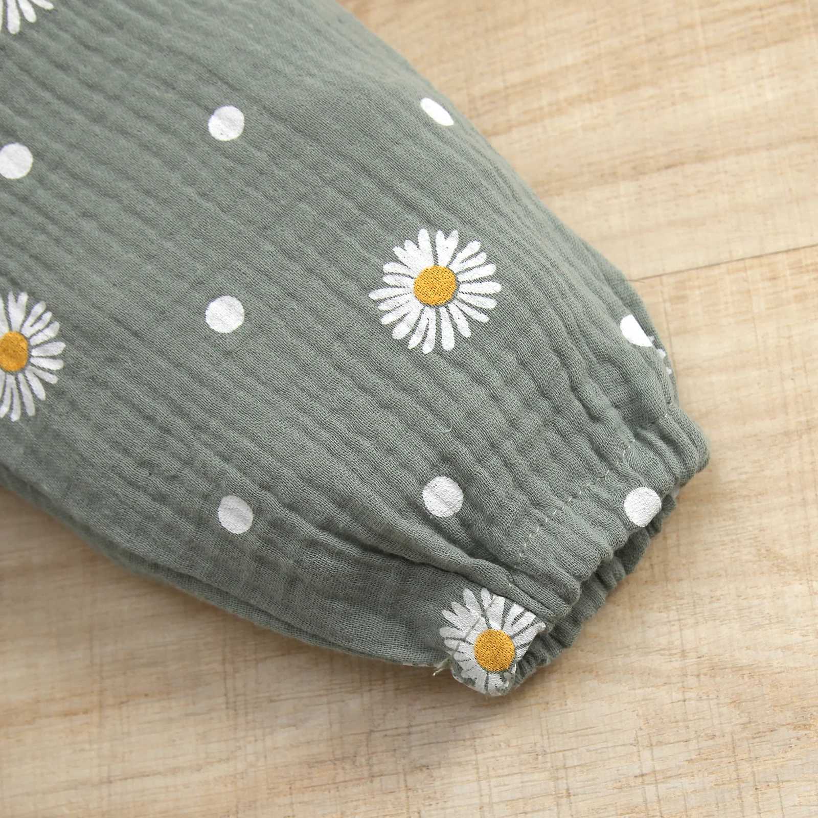 Clothing Sets Infant Baby Girls 3PCS Romper Suit Long Sleeve Plain Ribbed Snap Romper + Daisies Ruched Long Pants with Belt + Bow Headband R240708