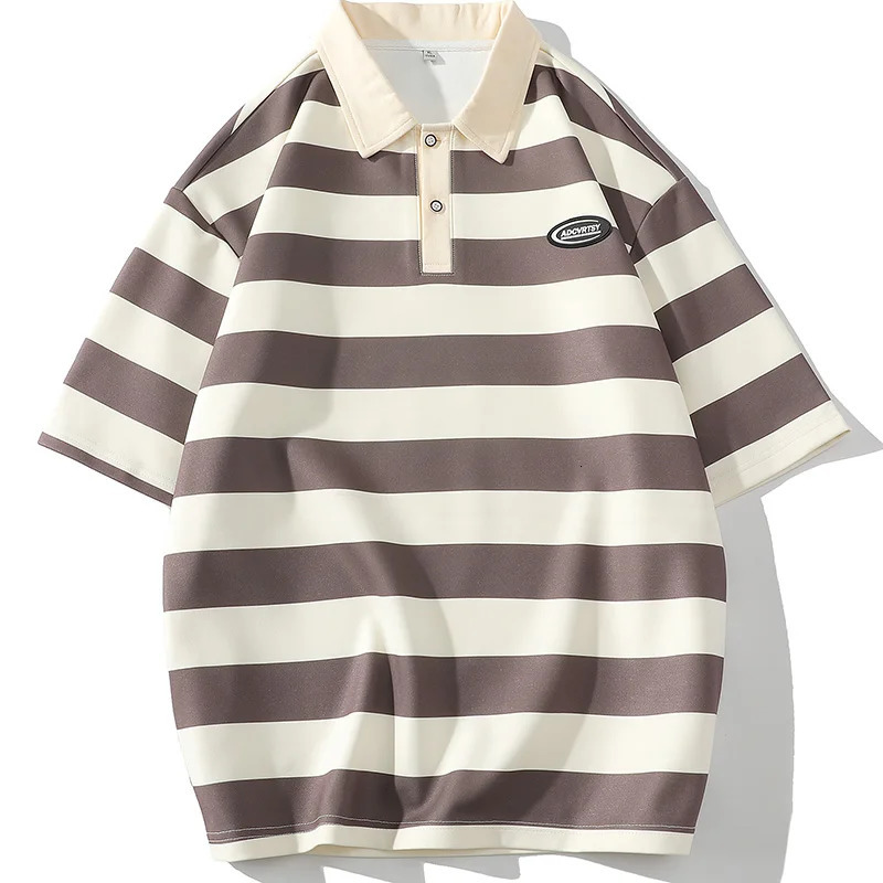 Striped Polo Shirt Men Tshirt Casual Short Sleeve Fashion Streetwear Mens Clothing Tops Tees Oversized 240701