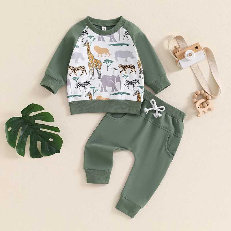 Clothing Sets Baby Boy Autumn Pant Sets Animal Print Long Sleeve Sweatshirt and Sweatpants Toddler Tracksuits Kids Clothes Casual R240708