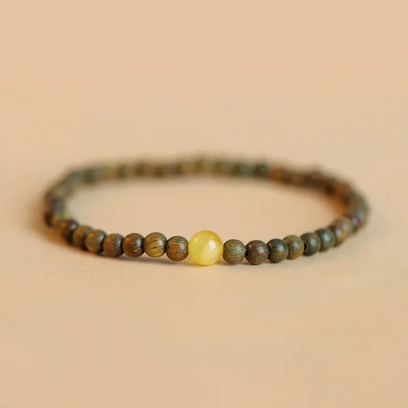 Minimalist Aromatic 4mm Natural Green Sandalwood and Stones Beads Thin Bracelets for Women Men Couples Vintage Jewelry YBR1010 240702