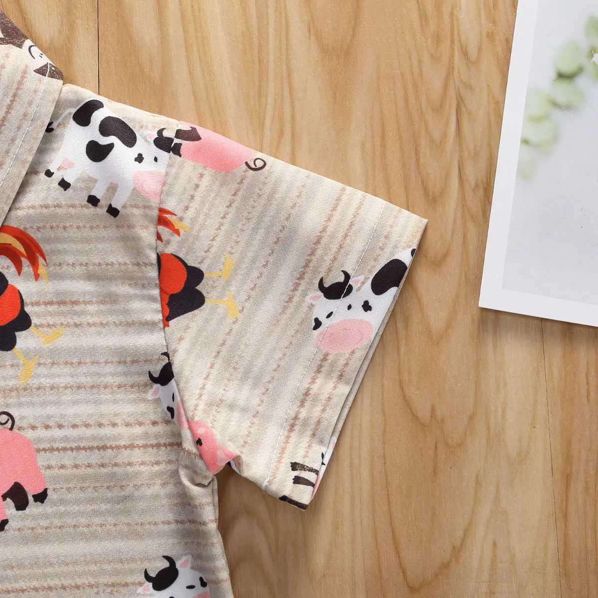 Clothing Sets Lioraitiin 0-5years Toddler Boy Summer Clothes Set Short Sleeve Printed Button Shirt+Solid Color Shorts Outfit R240708