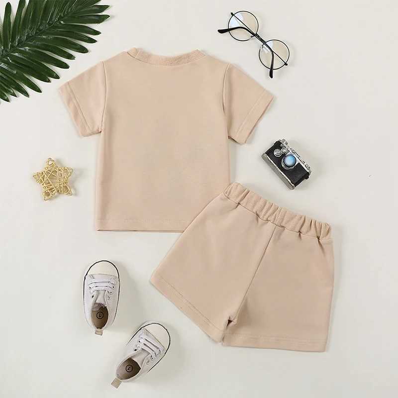 Clothing Sets 2024-03-28 Lioraitiin 2-6Y Kid Boy Summer Outfits Short Sleeve Letter Embroidery T-Shirt + Pocket Shorts Set Infant Clothes R240708