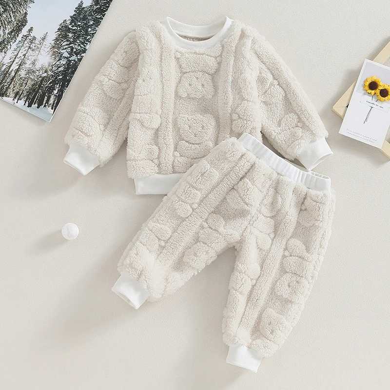 Clothing Sets 0-3Y Baby Bear Furry Warm Pant Sets Boys Long Sleeve Pullover Sweatshirt with Sweatpants Infant Toddler Autumn Winter Clothes R240708