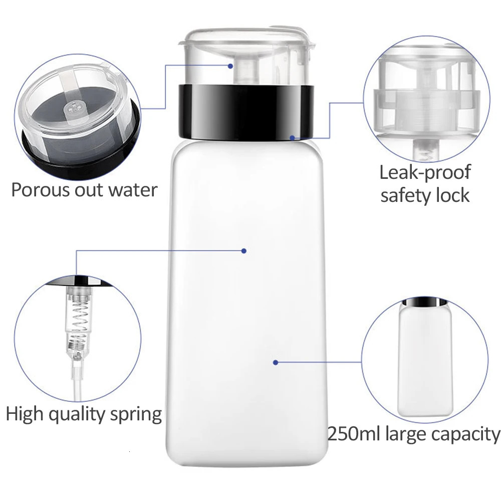 50/250ml compressed nail bottle pump dispenser plastic polishing portable liquid makeup r with lock cleaning machine tool 240705