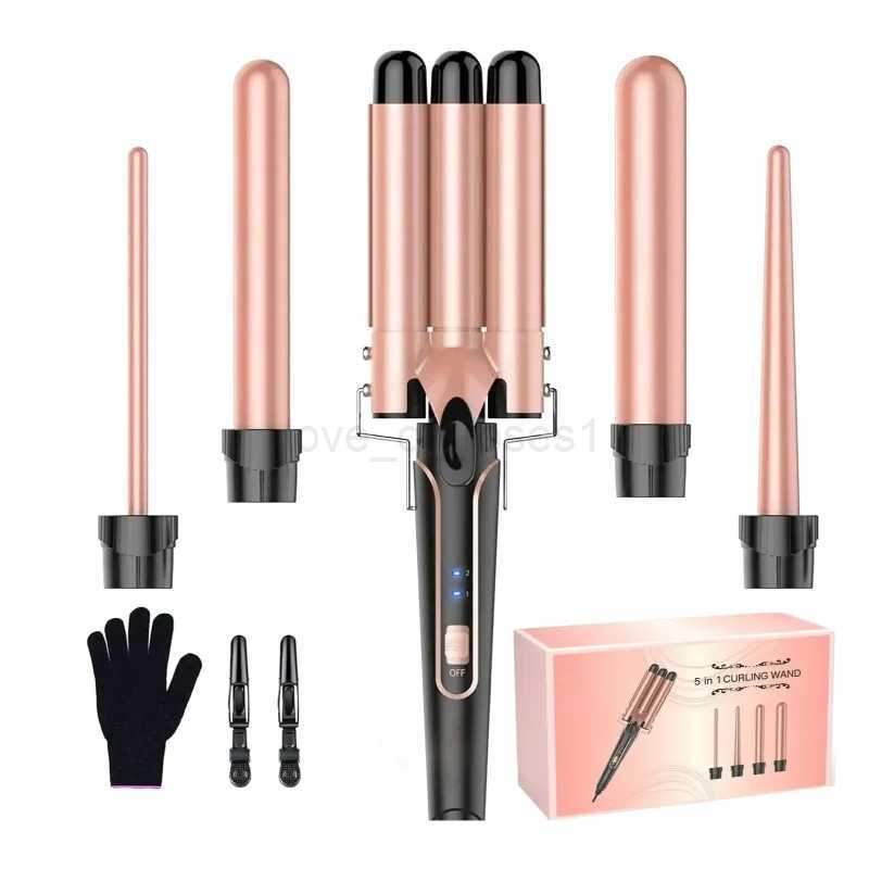 5 in 1 Curling Iron 3 Barrel Hair Crimper Hair Waver Curling Iron with Fast Heating Up Crimper Wand Curler for All Hair TypesM240708