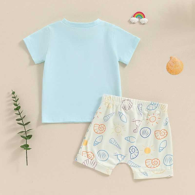 Clothing Sets 2024-04-03 lioraitiin 3M-3Y Summer Toddler Boys Beach Shorts Sets Short Sleeve Letter Print Tops and Drstring Shorts Sets R240708