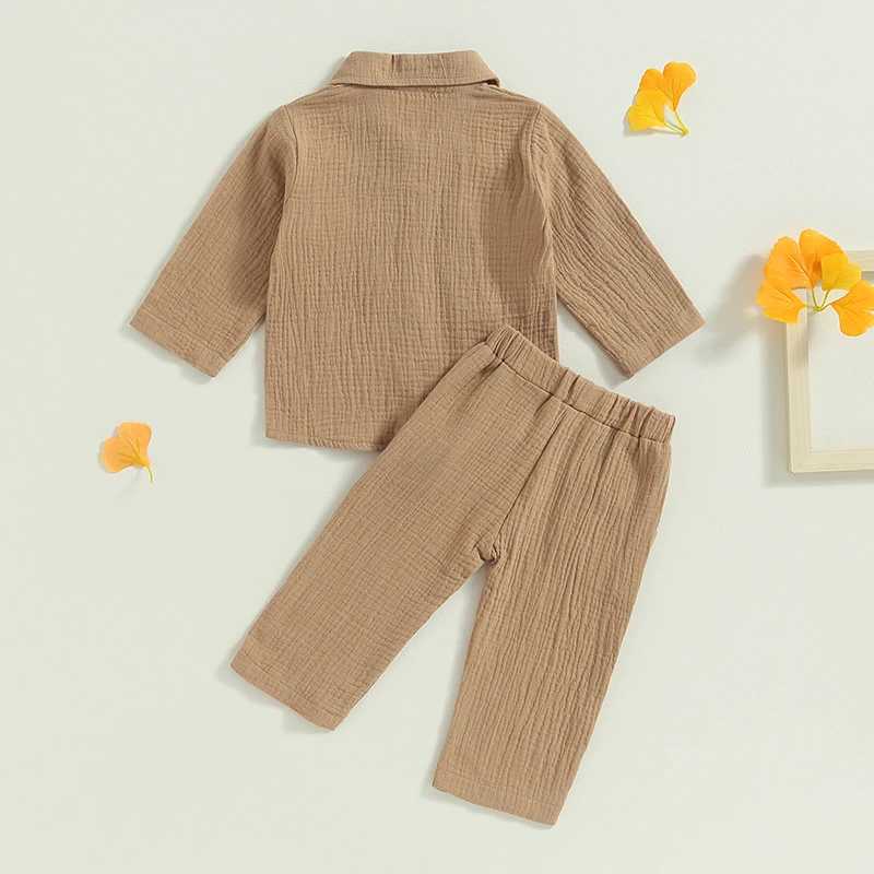 Clothing Sets 0-4Y Baby Boy Autumn Outfits Kids Long Sleeve Button Down Lapel Shirt with Pocket + Pants Set Toddler Casual Clothes R240708