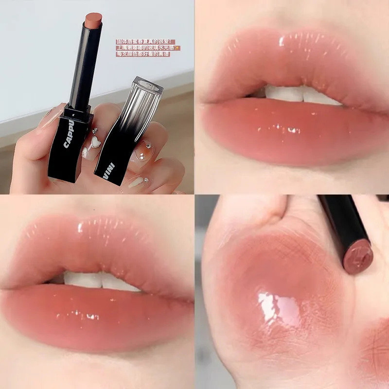 Cappuvini red lipstick black white tube lipstick light water lipstick soft mist lipstick gloss lipstick 1 mirror water 240705