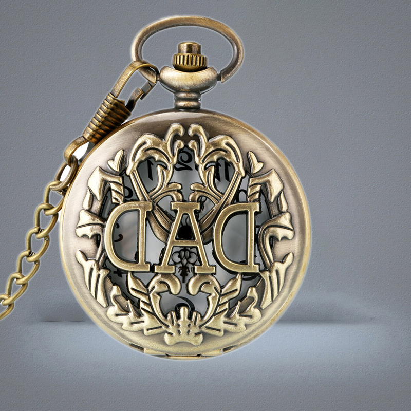 Steampunk Antique Hollow Out DAD Father Watch Men039s Quartz Analog Pocket Watches Necklace Pendant Chain Gift