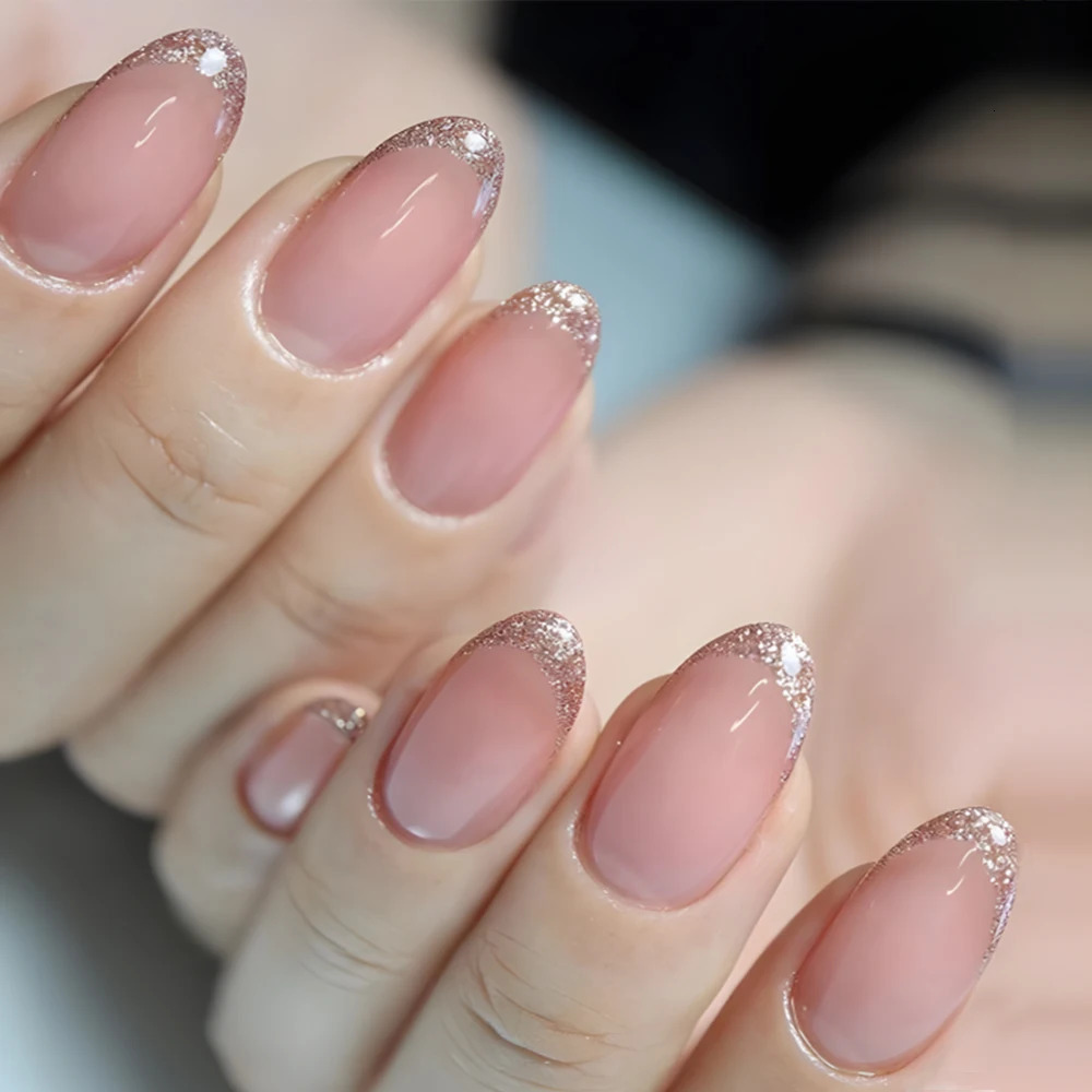24 pieces of short squeezed nails pink gradient stripe pattern smooth artificial nails artificial finger manipulation artificial nails 240705