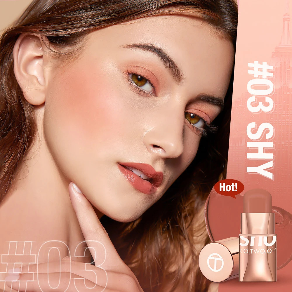 O. Two. O lipstick powder blusher stick three in one eye cheek and lip color building waterproof light cream multi stick female makeup 240705