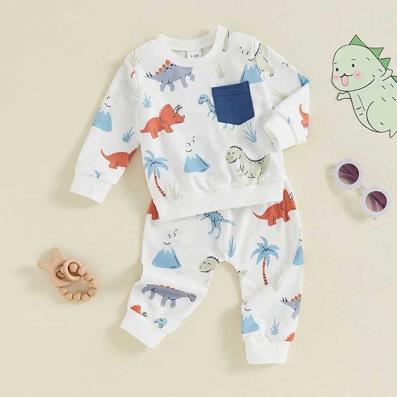 Clothing Sets Kids Boys Dinosaur Pant Outfits Long Sleeve Pullover Sweatshirt with Sweatpants sets Toddler Clothes 2024 New Autumn R240708