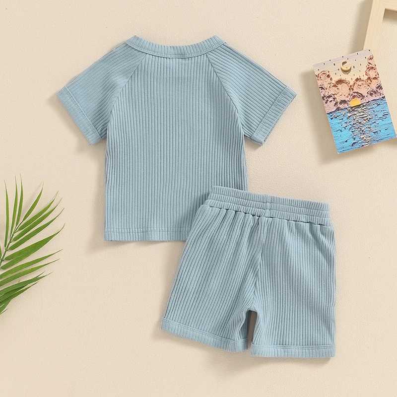 Clothing Sets 2024-04-03 Lioraitiin 3M-3Y Baby Boys Summer Outfits Solid Color Short Sleeves T-Shirt and Elastic Shorts Vacation Clothes Set R240708
