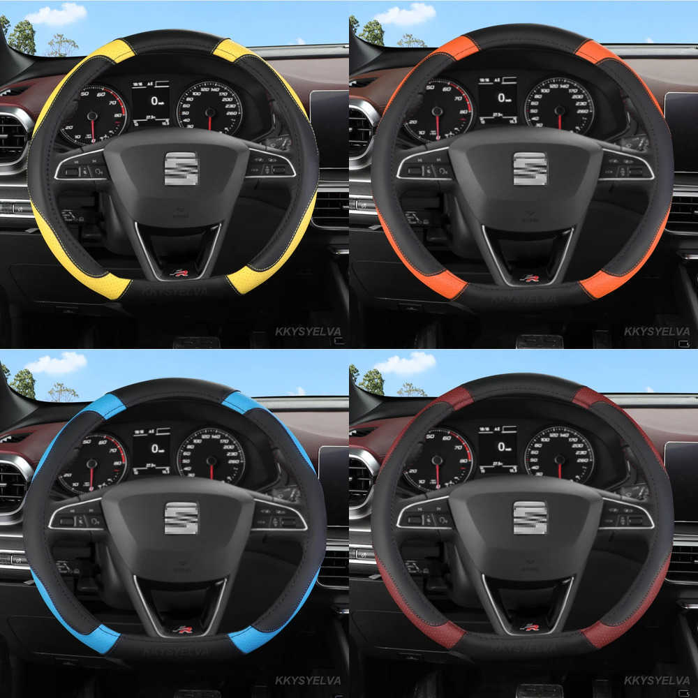 Steering Wheel Covers Microfiber Leather Car Steering Wheel Cover Non-Slip 38cm For Seat Tarraco Arona Ateca Ibiza Toledo Mii Leon Arosa Exeo ST FR U8