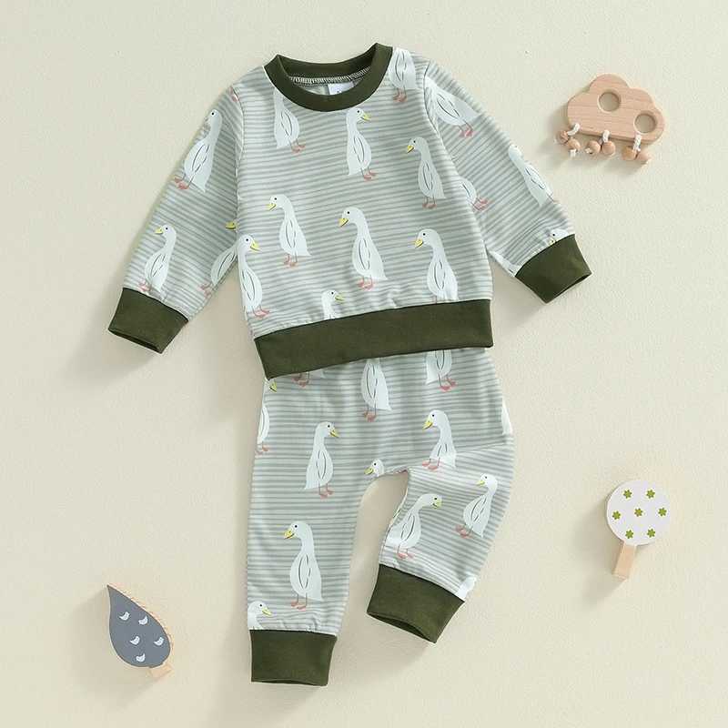 Clothing Sets Baby Boy Fall Outfits Duck Print Long Sleeve Sweatshirt Elastic Waist Pants 2 Piece Sets Toddler Casual Tracksuits Kids Clothes R240708