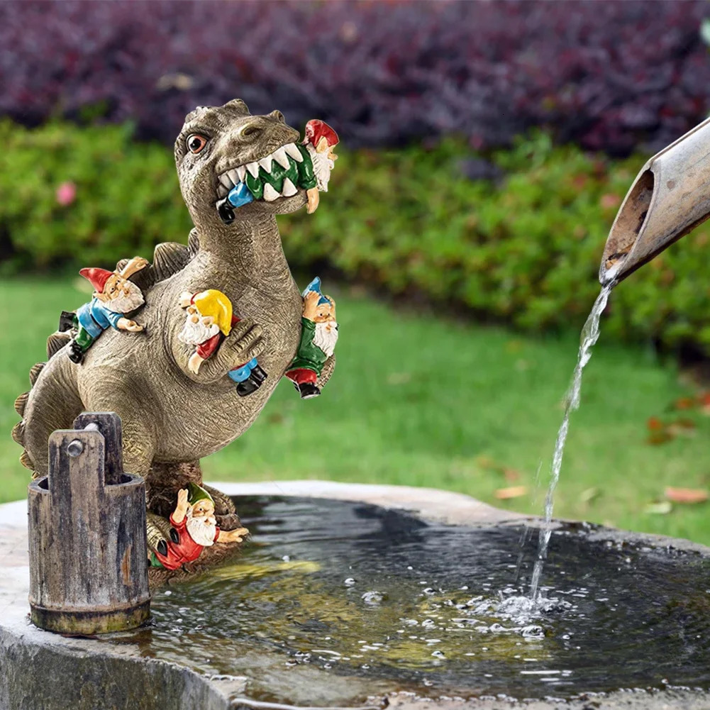 Garden Gnome Dinosaur Statues Outdoor Decor Eating Gnomes Ornaments Handicraft Flower Pot Accessories 240704