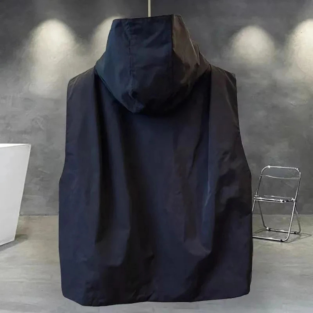 Mens Large Size Casual Vest Solid Color Hooded Outer Vest Korean Style Trendy Work Wear Pocket Outer Wear Y2k Vest 240703
