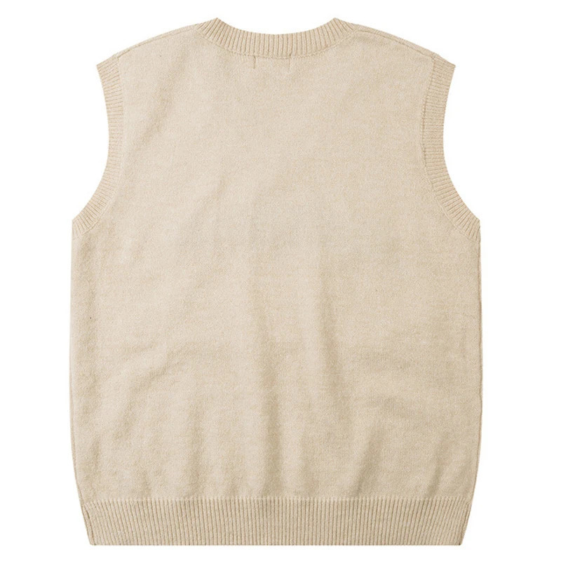 Harajuku Retro Embroidery Letter Jumper Knit Sweater Vest Aesthetics Korean Sleeveless Sweater Loose Couple Sweater Womens Y2K 240704
