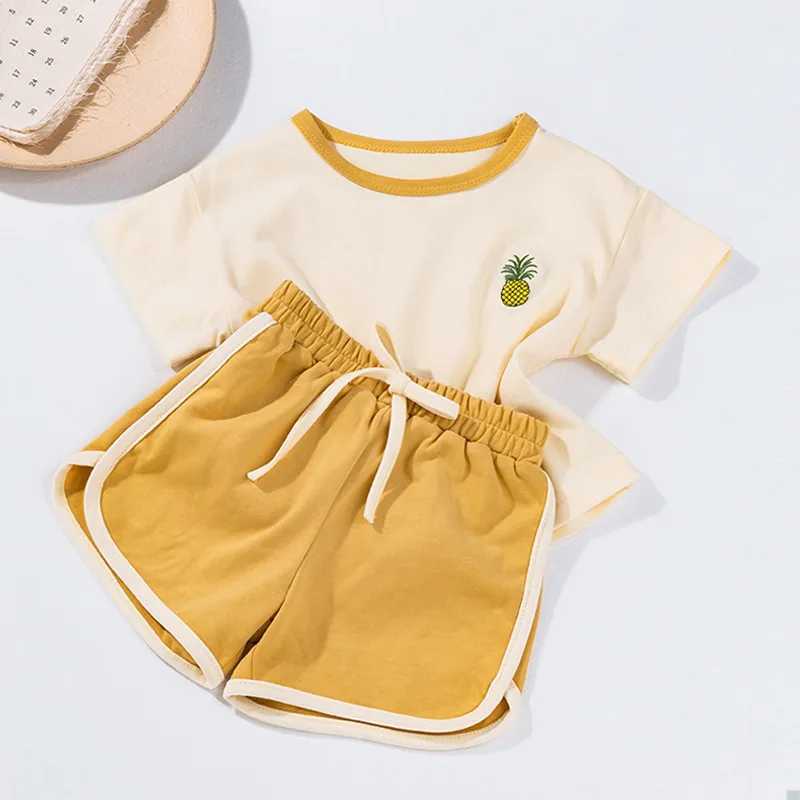 Clothing Sets Summer Baby Suit 0-2Y Cute Cartoon Embroidery T-shirt and Shorts 2 Pcs Boys Girls Suit Cotton Clothing R240708