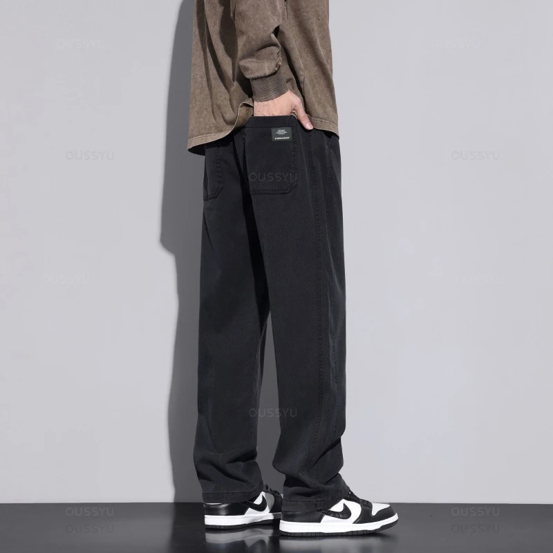 High Quality Soft Lyocell Fabric Pants Men Elastic Waist Baggy Straight Autumn Winter Thick Casual Wide Trousers Male Plus Size 240627