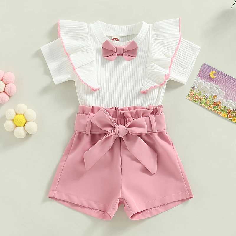 Clothing Sets 2022-12-28 Lioraitiin 0-4Years Toddler Girl Summer Clothes 2Pcs Outfits Short Sleeve Ribbed Ruffled Bowknot T-Shirt Shorts Belt R240708