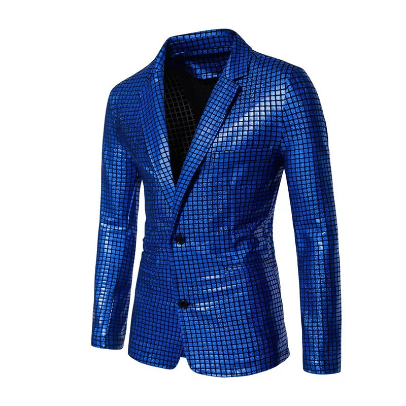 Fashion Trend Men Rainbow Plaid Suit Jacket Gold Silver Mens Dance Party Casual Thin Loose Blazer Coats 240626