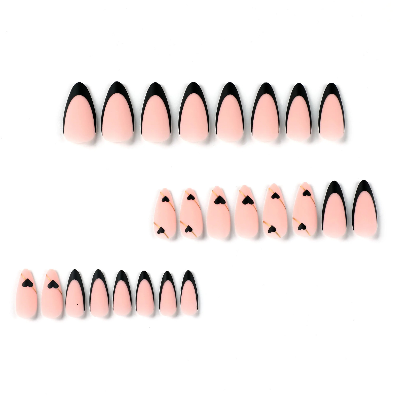 24 long French heart-shaped gold thread nails with 1 jelly gel and 1 nail file 240705