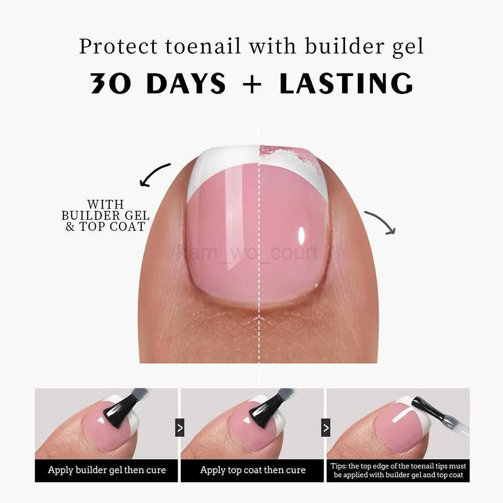 120Pcs Fake Toenails Nude Pink Short Square French Line False Toe Nails Detachable Press On Toenails Acrylic Soft ToeNails TipsM240708