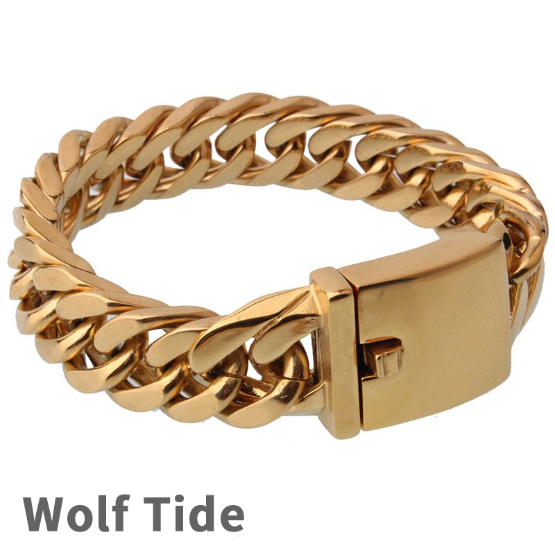 17*220mm Big Wide Cuban Miami Chain Bracelet Heavy Gold Plated Curb Link Chains Bracelets Bangle for Men New Fashion Personalized Hip Hop Rock Punk Pa
