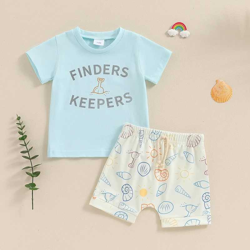 Clothing Sets 2024-04-03 lioraitiin 3M-3Y Summer Toddler Boys Beach Shorts Sets Short Sleeve Letter Print Tops and Drstring Shorts Sets R240708