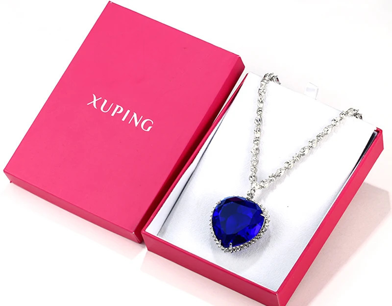 Titanic Heart Of The Ocean Rose Heart Shape Blue Necklace Pendant Women Sweater Necklace Metal Jewelry Lovers Couple Gifts 240702