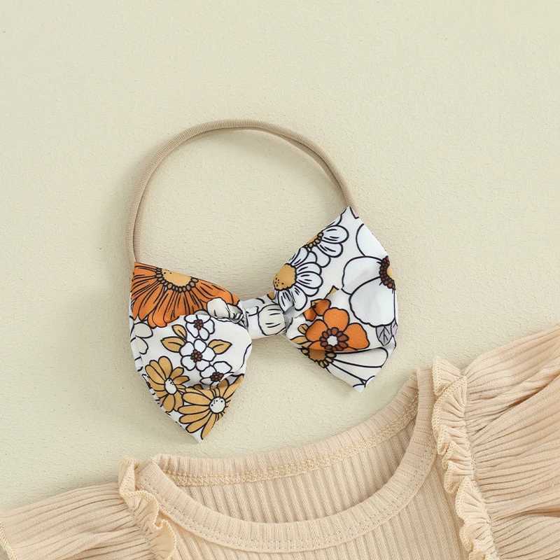 Clothing Sets Pudcoco Baby Girl Summer Clothes Ruffles Romper and Elastic Floral Skirt Shorts Headband Set 3 Piece Outfits 0-18M R240708
