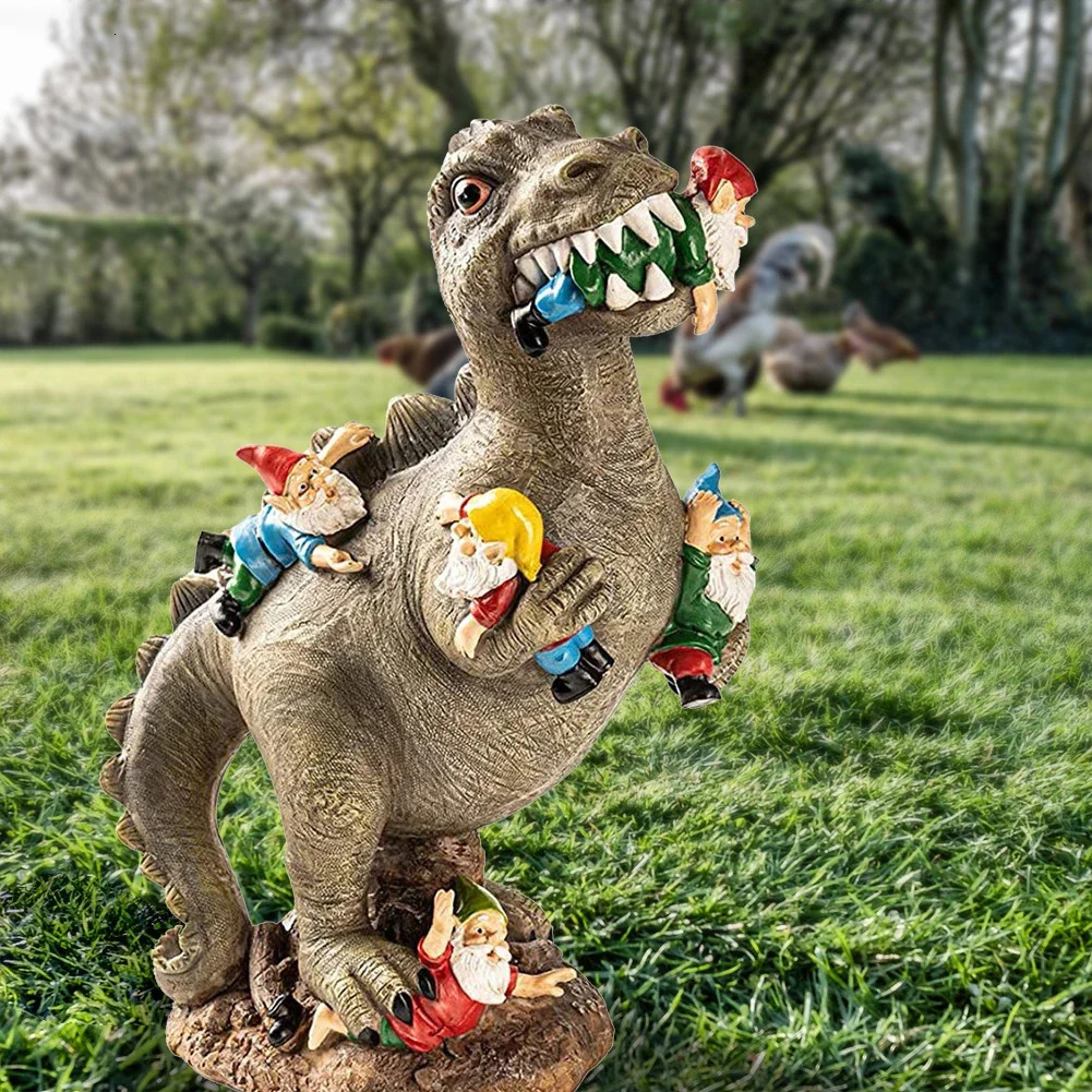 Garden Gnome Dinosaur Statues Outdoor Decor Eating Gnomes Ornaments Handicraft Flower Pot Accessories 240704
