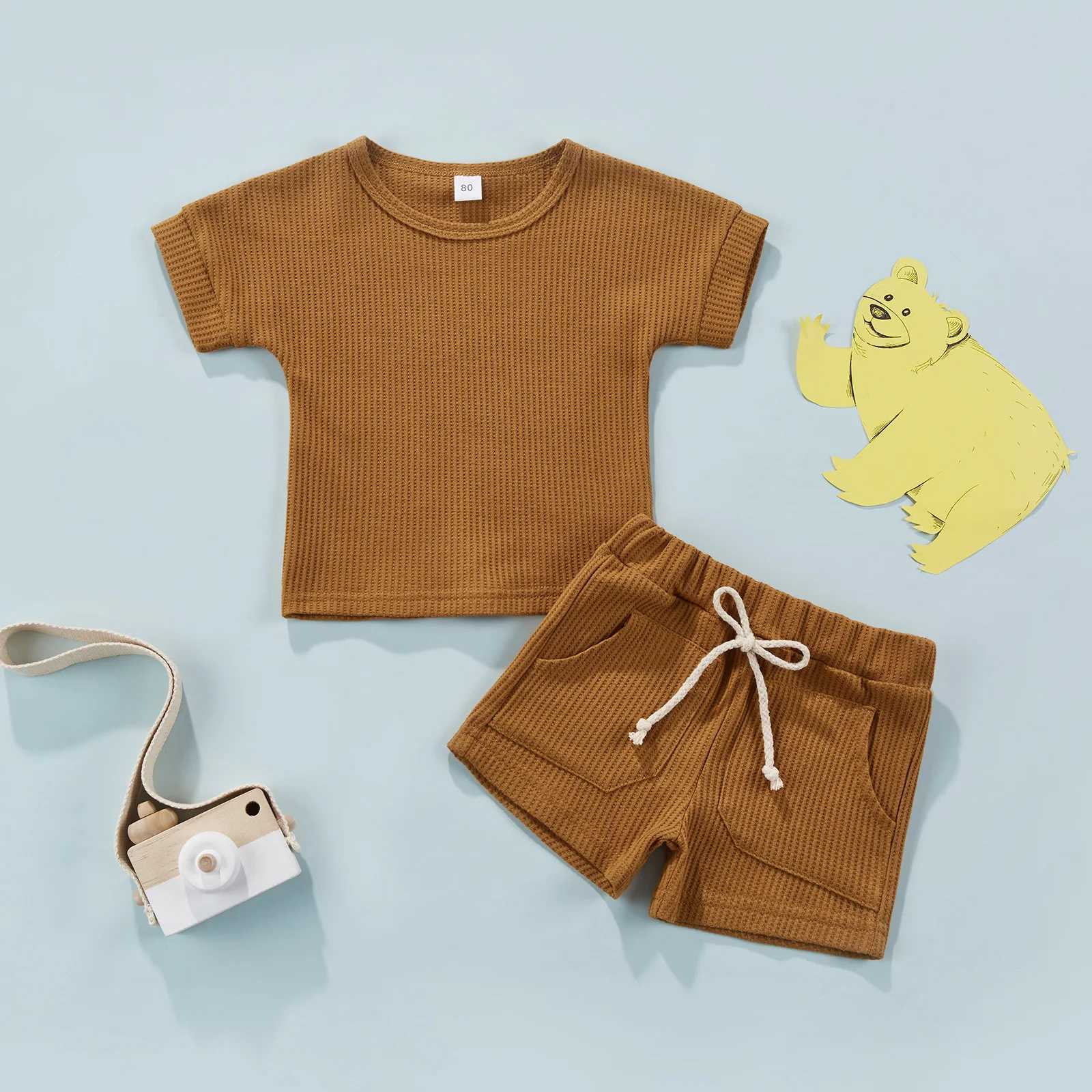 Clothing Sets 2021-12-01 Lioraitiin 0-4Years Toddler Kids Girl Solid Color Round Neck Short Sleeve T-Shirt+ Shorts with Pockets R240708
