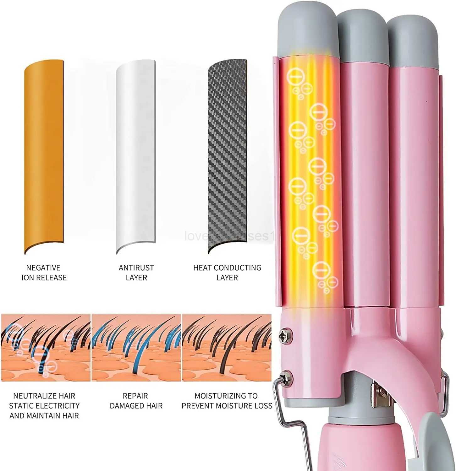 3 Barrel Hair Curlers 32mm Beach Waves LCD Curling Iron Curling Wand for Long Hair with Temperature LED Indicator Styling ToolsZ240709
