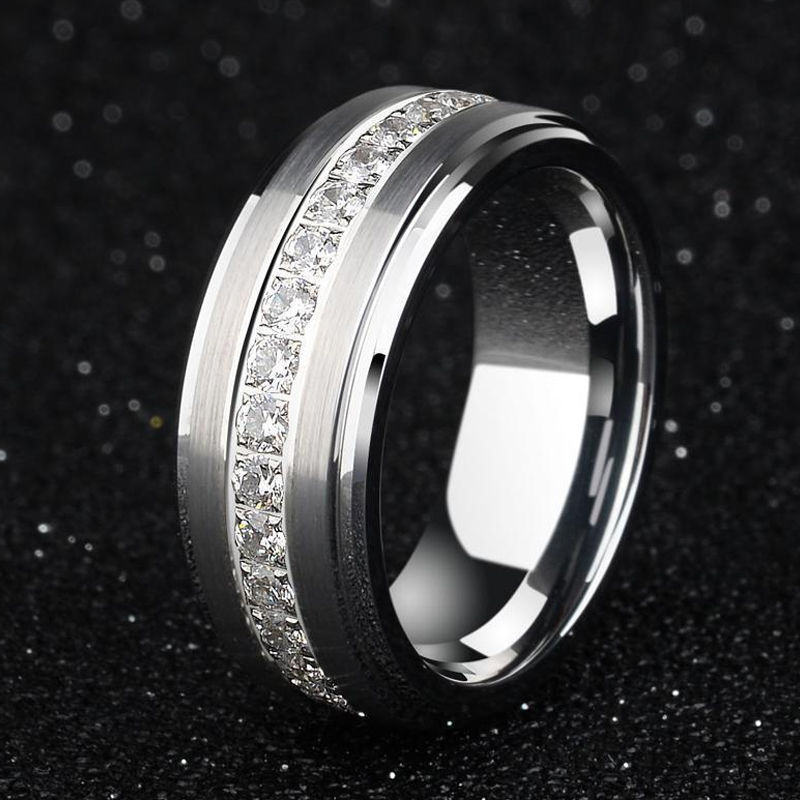 Wedding Rings Ring for Men Women Tungsten Engagement Band Inlay Black Carbon Fiber and Shiny CZ Stones Customized 220912
