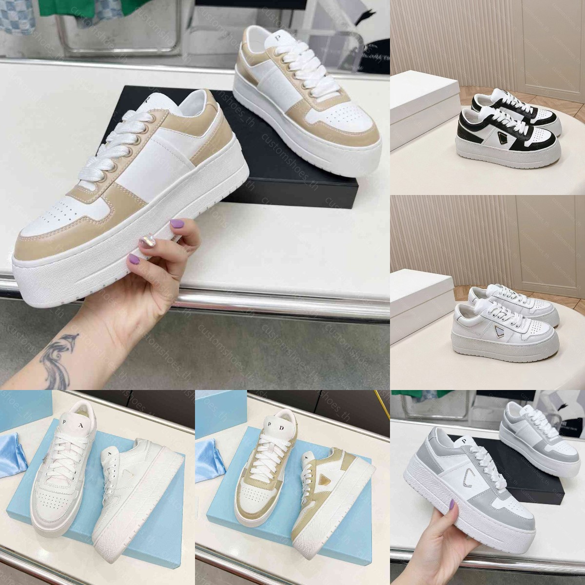 Downtown Bold Leather Sneakers Chaussures décontractées Logo Triangle Trainer Designer Running Sneaker Femaux Trainers SHOOS SHOOS SUPPLICATE