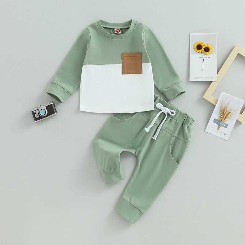 Clothing Sets 2023-06-05 Lioraitiin 0-3Years Toddler Boys 2PCS Fall Clothing Sets Long Sleeve Contrast Color Tops Drstring Pants Sets