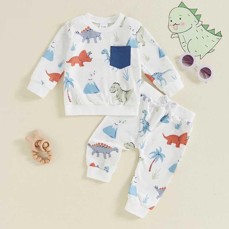 Clothing Sets Kids Boys Dinosaur Pant Outfits Long Sleeve Pullover Sweatshirt with Sweatpants sets Toddler Clothes 2024 New Autumn R240708