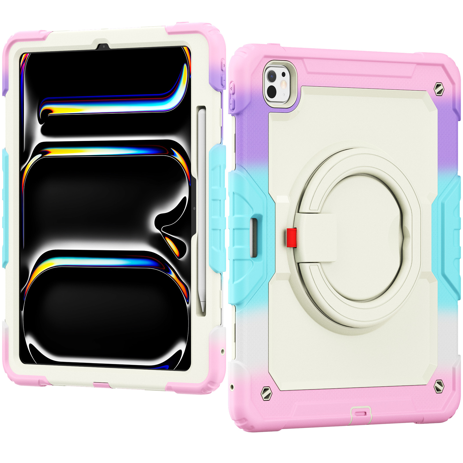 Heavy Duty Case For 2024 iPad Pro 13 Air 13 M2 Folding Handle Grip 360 Rotation Stand Hybrid Armor Tablet Cover Shockproof Cases with Shoulder Strap S