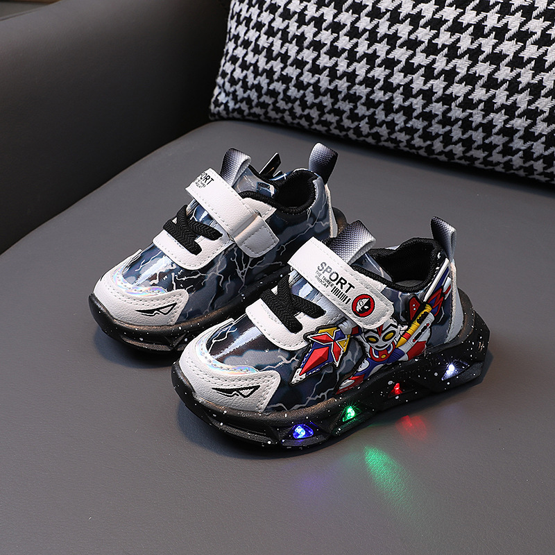 Children's boys' sports girls' leather illuminated shoes, spring 2024 soft soled toddler walking shoe trend F709-35