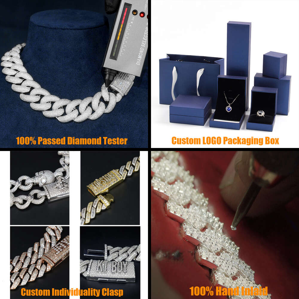 Am Jewelry 8mm 10mm 12mm Vvs d Color Diamond Necklace Bracelet Gra Certificate 925 Silver Iced Out Cuban Link Moissanite Chain