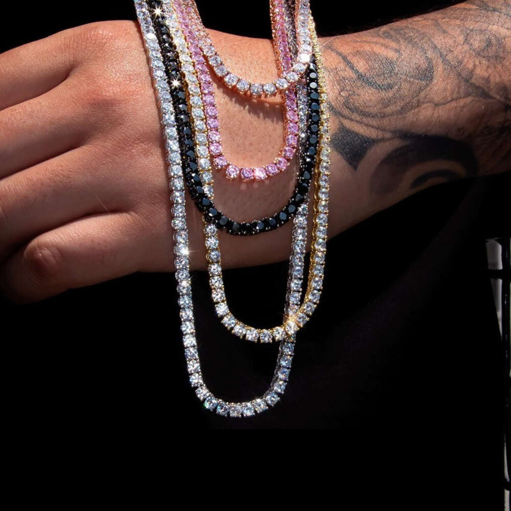 Customized 925 Silver Red Blue Green Black Diamond Tennis Chain Bracelet Colorful Moissanite Tennis Necklace