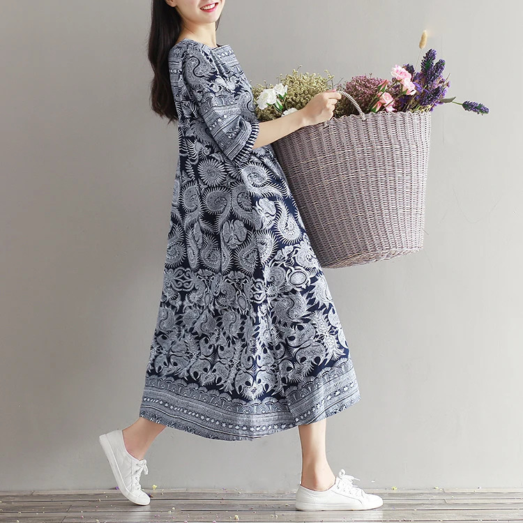 #3254 Summer Vintage Linen A-line Dresses Ladies Short Sleeves Round Neck Chinese Style Cotton Linen Midi Dresses Women M-XXL 240703