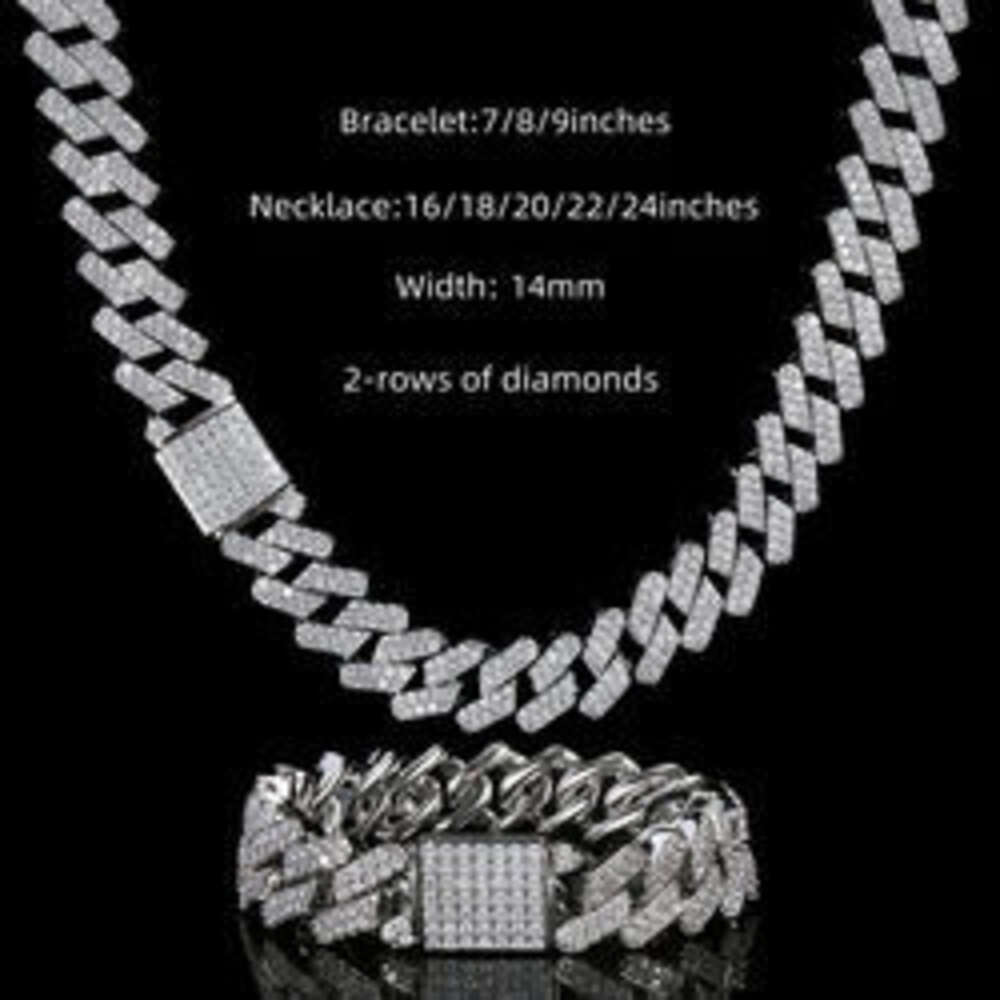in Stock 14mm Wide Moissanite Diamond Cuban Link 925 Silver Fully Iced Out Vvs Hip Hop Jewelry Chain Bracelet