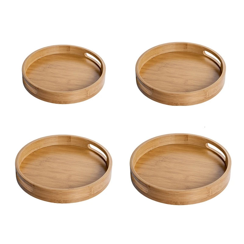Bamboo Round Tea Tray Simple Wooden Storage Trays el Home Breakfast Dessert Food Serving Kitchen Supplies 240708