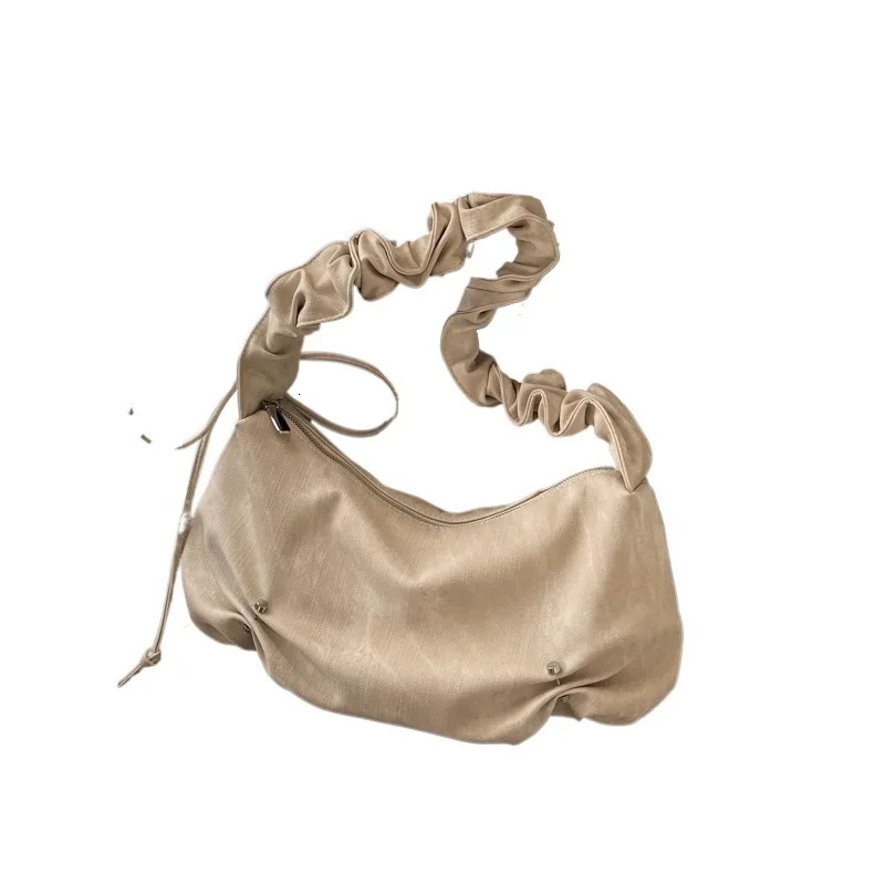 PU Ruched Square Bags Solid Zipper Soft Womens Bags on Sale 2024 New Fashion Commuting Versatile Minority Shoulder Bags Bolsa 240709